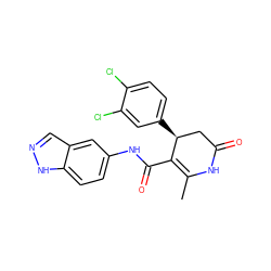 CC1=C(C(=O)Nc2ccc3[nH]ncc3c2)[C@@H](c2ccc(Cl)c(Cl)c2)CC(=O)N1 ZINC000014954362