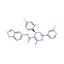 CC1=C(C(=O)Nc2ccc3[nH]ncc3c2)[C@@H](c2ccc(Cl)cc2F)N=C(c2ccnc(Cl)c2)N1 ZINC000040414299