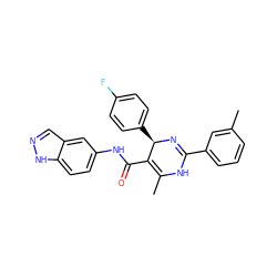 CC1=C(C(=O)Nc2ccc3[nH]ncc3c2)[C@@H](c2ccc(F)cc2)N=C(c2cccc(C)c2)N1 ZINC000100410929