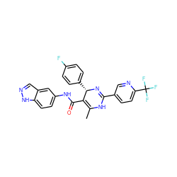 CC1=C(C(=O)Nc2ccc3[nH]ncc3c2)[C@H](c2ccc(F)cc2)N=C(c2ccc(C(F)(F)F)nc2)N1 ZINC000100085526