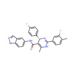 CC1=C(C(=O)Nc2ccc3[nH]ncc3c2)[C@H](c2ccc(F)cc2)N=C(c2ccc(C)c(F)c2)N1 ZINC000035880058