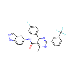 CC1=C(C(=O)Nc2ccc3[nH]ncc3c2)[C@H](c2ccc(F)cc2)N=C(c2cccc(C(F)(F)F)c2)N1 ZINC000100410941