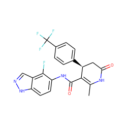 CC1=C(C(=O)Nc2ccc3[nH]ncc3c2F)[C@@H](c2ccc(C(F)(F)F)cc2)CC(=O)N1 ZINC000014954382