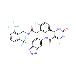 CC1=C(C(=O)Nc2ccc3n[nH]cc3c2)[C@@H](c2ccc(F)c(CC(=O)NCc3c(C(F)(F)F)cccc3C(F)(F)F)c2)NC(=O)N1 ZINC000653825308