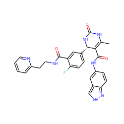 CC1=C(C(=O)Nc2ccc3n[nH]cc3c2)[C@H](c2ccc(F)c(C(=O)NCCc3ccccn3)c2)NC(=O)N1 ZINC000653829456