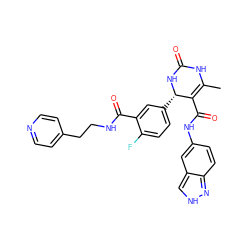 CC1=C(C(=O)Nc2ccc3n[nH]cc3c2)[C@H](c2ccc(F)c(C(=O)NCCc3ccncc3)c2)NC(=O)N1 ZINC000653829437