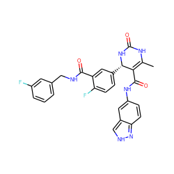 CC1=C(C(=O)Nc2ccc3n[nH]cc3c2)[C@H](c2ccc(F)c(C(=O)NCc3cccc(F)c3)c2)NC(=O)N1 ZINC000653825216