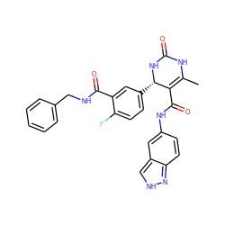 CC1=C(C(=O)Nc2ccc3n[nH]cc3c2)[C@H](c2ccc(F)c(C(=O)NCc3ccccc3)c2)NC(=O)N1 ZINC000653825235