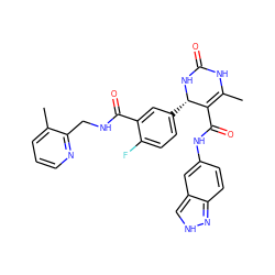 CC1=C(C(=O)Nc2ccc3n[nH]cc3c2)[C@H](c2ccc(F)c(C(=O)NCc3ncccc3C)c2)NC(=O)N1 ZINC000653823187