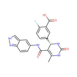 CC1=C(C(=O)Nc2ccc3n[nH]cc3c2)[C@H](c2ccc(F)c(C(=O)O)c2)NC(=O)N1 ZINC000653825260