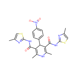 CC1=C(C(=O)Nc2nc(C)cs2)C(c2ccc([N+](=O)[O-])cc2)C(C(=O)Nc2nc(C)cs2)=C(C)N1 ZINC000096940465