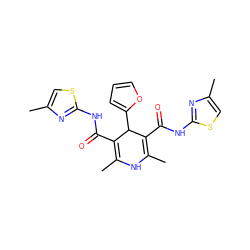 CC1=C(C(=O)Nc2nc(C)cs2)C(c2ccco2)C(C(=O)Nc2nc(C)cs2)=C(C)N1 ZINC000096940463