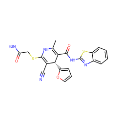 CC1=C(C(=O)Nc2nc3ccccc3s2)[C@H](c2ccco2)C(C#N)=C(SCC(N)=O)N1 ZINC000009458382