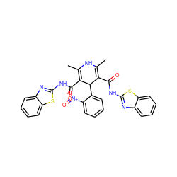 CC1=C(C(=O)Nc2nc3ccccc3s2)C(c2ccccc2[N+](=O)[O-])C(C(=O)Nc2nc3ccccc3s2)=C(C)N1 ZINC000096940471