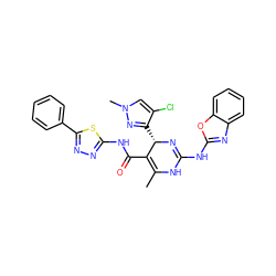 CC1=C(C(=O)Nc2nnc(-c3ccccc3)s2)[C@H](c2nn(C)cc2Cl)N=C(Nc2nc3ccccc3o2)N1 ZINC000139373157