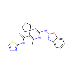 CC1=C(C(=O)Nc2nncs2)C2(CCCC2)N=C(Nc2nc3ccccc3o2)N1 ZINC000139371989