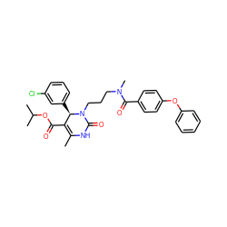 CC1=C(C(=O)OC(C)C)[C@@H](c2cccc(Cl)c2)N(CCCN(C)C(=O)c2ccc(Oc3ccccc3)cc2)C(=O)N1 ZINC000006745032