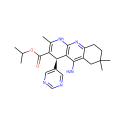 CC1=C(C(=O)OC(C)C)[C@H](c2cncnc2)c2c(nc3c(c2N)CC(C)(C)CC3)N1 ZINC000206143272