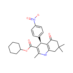 CC1=C(C(=O)OC2CCCCC2)[C@@H](c2ccc([N+](=O)[O-])cc2)C2=C(CC(C)(C)CC2=O)N1 ZINC000019314561