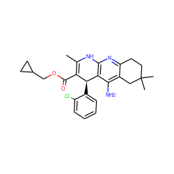 CC1=C(C(=O)OCC2CC2)[C@H](c2ccccc2Cl)c2c(nc3c(c2N)CC(C)(C)CC3)N1 ZINC000206131987