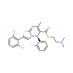 CC1=C(C(=O)OCCN(C)C)[C@@H](c2ccccc2F)N2C=C(c3c(Cl)cccc3Cl)SC2=N1 ZINC000029341468