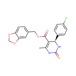 CC1=C(C(=O)OCc2ccc3c(c2)OCO3)[C@@H](c2ccc(Cl)cc2)NC(=O)N1 ZINC000000666415