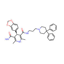 CC1=C(C(N)=O)[C@@H](c2ccc3c(c2)OCO3)C(C(=O)NCCCN2CCC(c3ccccc3)(c3ccccc3)CC2)=C(C)N1 ZINC000026579467