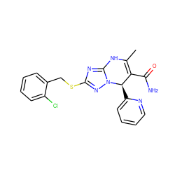 CC1=C(C(N)=O)[C@@H](c2ccccn2)n2nc(SCc3ccccc3Cl)nc2N1 ZINC000012467800