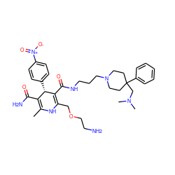 CC1=C(C(N)=O)[C@H](c2ccc([N+](=O)[O-])cc2)C(C(=O)NCCCN2CCC(CN(C)C)(c3ccccc3)CC2)=C(COCCN)N1 ZINC000026734969