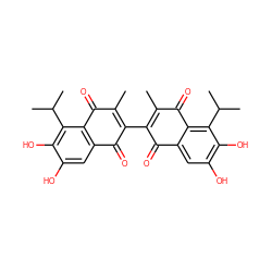 CC1=C(C2=C(C)C(=O)c3c(cc(O)c(O)c3C(C)C)C2=O)C(=O)c2cc(O)c(O)c(C(C)C)c2C1=O ZINC000043130142