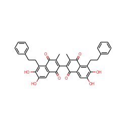 CC1=C(C2=C(C)C(=O)c3c(cc(O)c(O)c3CCc3ccccc3)C2=O)C(=O)c2cc(O)c(O)c(CCc3ccccc3)c2C1=O ZINC000064235621