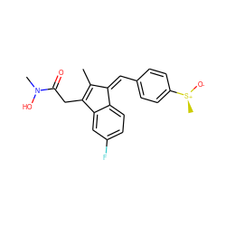 CC1=C(CC(=O)N(C)O)c2cc(F)ccc2/C1=C\c1ccc([S@+](C)[O-])cc1 ZINC000013294386