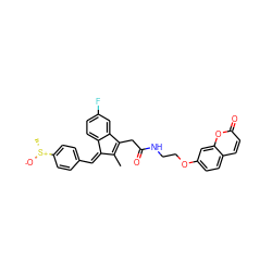 CC1=C(CC(=O)NCCOc2ccc3ccc(=O)oc3c2)c2cc(F)ccc2/C1=C\c1ccc([S@@+](C)[O-])cc1 ZINC001772650987