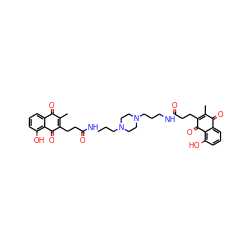 CC1=C(CCC(=O)NCCCN2CCN(CCCNC(=O)CCC3=C(C)C(=O)c4cccc(O)c4C3=O)CC2)C(=O)c2c(O)cccc2C1=O ZINC000037858540