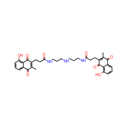 CC1=C(CCC(=O)NCCCNCCCNC(=O)CCC2=C(C)C(=O)c3cccc(O)c3C2=O)C(=O)c2c(O)cccc2C1=O ZINC000036113897