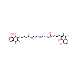 CC1=C(CCCCC(=O)NCCCNCCCNC(=O)CCCCC2=C(C)C(=O)c3cccc(O)c3C2=O)C(=O)c2c(O)cccc2C1=O ZINC000037858542