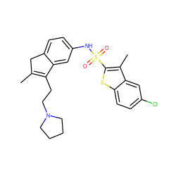 CC1=C(CCN2CCCC2)c2cc(NS(=O)(=O)c3sc4ccc(Cl)cc4c3C)ccc2C1 ZINC000040403276