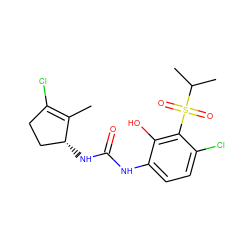 CC1=C(Cl)CC[C@H]1NC(=O)Nc1ccc(Cl)c(S(=O)(=O)C(C)C)c1O ZINC001772630652