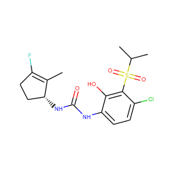 CC1=C(F)CC[C@H]1NC(=O)Nc1ccc(Cl)c(S(=O)(=O)C(C)C)c1O ZINC001772643342