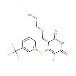 CC1=C(Sc2cccc(C(F)(F)F)c2)[C@H](COCCO)C(=O)NC1=O ZINC000102809881