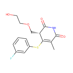 CC1=C(Sc2cccc(F)c2)[C@H](COCCO)C(=O)NC1=O ZINC000102807413