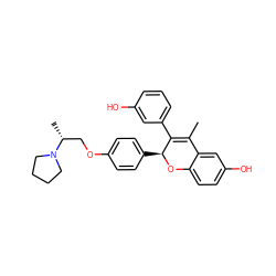 CC1=C(c2cccc(O)c2)[C@H](c2ccc(OC[C@@H](C)N3CCCC3)cc2)Oc2ccc(O)cc21 ZINC000144124844