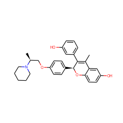 CC1=C(c2cccc(O)c2)[C@H](c2ccc(OC[C@H](C)N3CCCCC3)cc2)Oc2ccc(O)cc21 ZINC000144093377