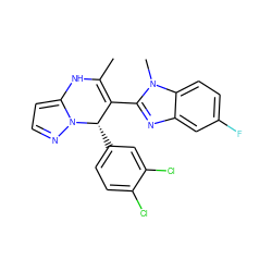 CC1=C(c2nc3cc(F)ccc3n2C)[C@H](c2ccc(Cl)c(Cl)c2)n2nccc2N1 ZINC000045287683