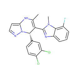 CC1=C(c2nc3cccc(F)c3n2C)[C@H](c2ccc(Cl)c(Cl)c2)n2nccc2N1 ZINC000045317662