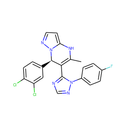 CC1=C(c2ncnn2-c2ccc(F)cc2)[C@@H](c2ccc(Cl)c(Cl)c2)n2nccc2N1 ZINC000101668774