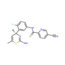 CC1=C[C@@](C)(c2cc(NC(=O)c3ccc(C#N)cn3)ccc2F)N=C(N)S1 ZINC000147105576