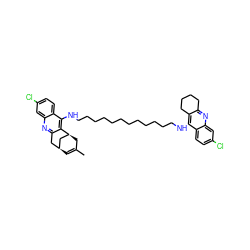 CC1=C[C@H]2Cc3nc4cc(Cl)ccc4c(NCCCCCCCCCCCCNc4c5c(nc6cc(Cl)ccc46)CCCC5)c3[C@@H](C1)C2 ZINC000474605837