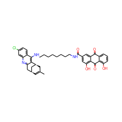 CC1=C[C@H]2Cc3nc4cc(Cl)ccc4c(NCCCCCCCCNC(=O)c4cc(O)c5c(c4)C(=O)c4cccc(O)c4C5=O)c3[C@@H](C1)C2 ZINC000169312153