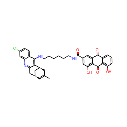 CC1=C[C@H]2Cc3nc4cc(Cl)ccc4c(NCCCCCCNC(=O)c4cc(O)c5c(c4)C(=O)c4cccc(O)c4C5=O)c3[C@@H](C1)C2 ZINC000169312144